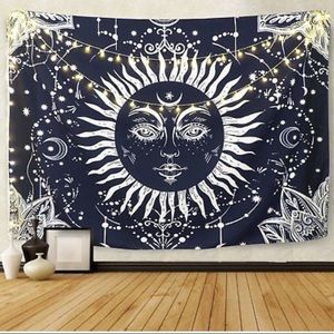 Celestial dark blue and white tapestry